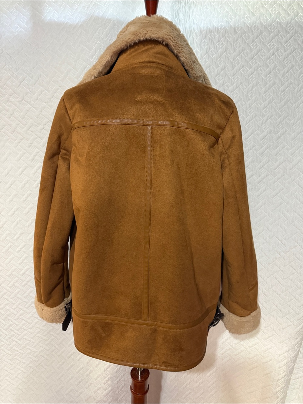 Steve Madden Camel/Tan Teddy Aviator Jacket with Cream Faux Shearling - Picture 5 of 8
